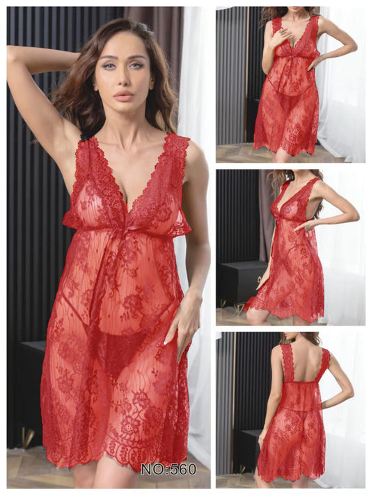 2 Piece Nightwear - Hot Red- No 560
